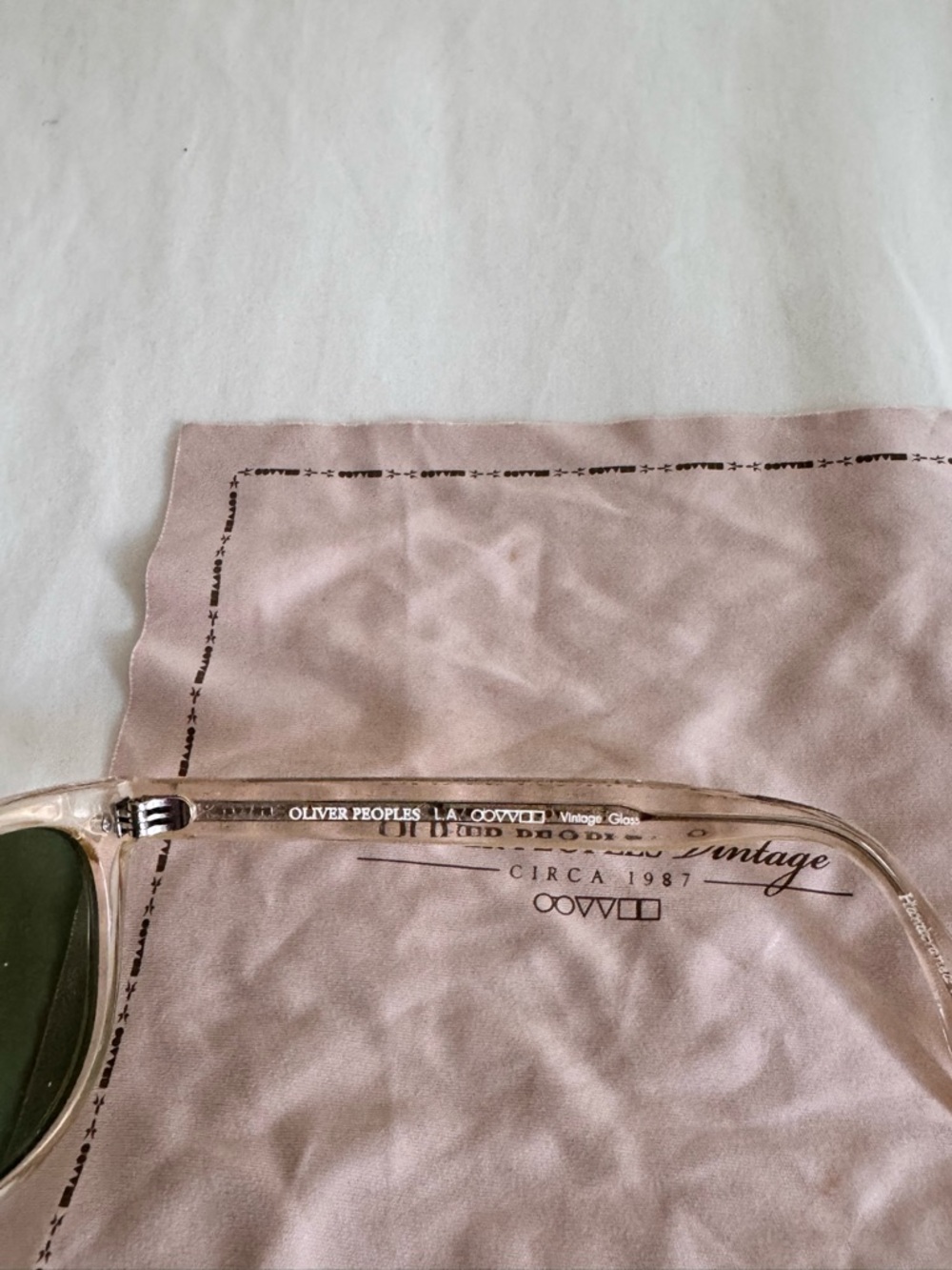 Oliver Peoples Clear Blush Pink Frame Sunglasses With Green Lenses View 3